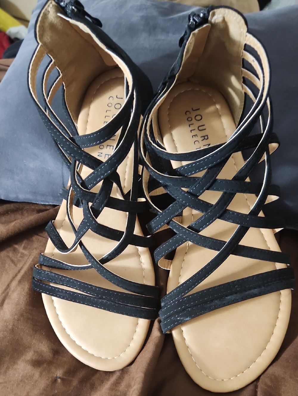 Journee Collection Black Strappy Gladiator Sandals